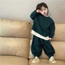 韩版新品童装儿童可爱条纹套装洋气春秋男女童宝宝卫衣卫裤两件套
