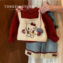 童星圆女童加绒加厚毛衣假两件2025新款女宝宝洋气一体绒毛衣可爱