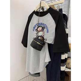 女童潮牌字母短袖休闲上衣夏季装新款儿童纯棉插肩袖洋气半袖T恤