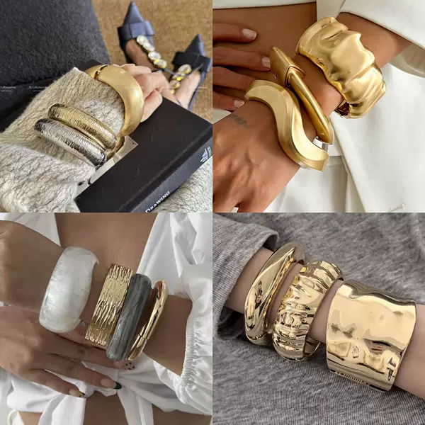 Cross-Border Popular Metal Glossy Wave Bracelet European and American Minimalist Style Irregular Open Bracelet Women's Jewelry Factory