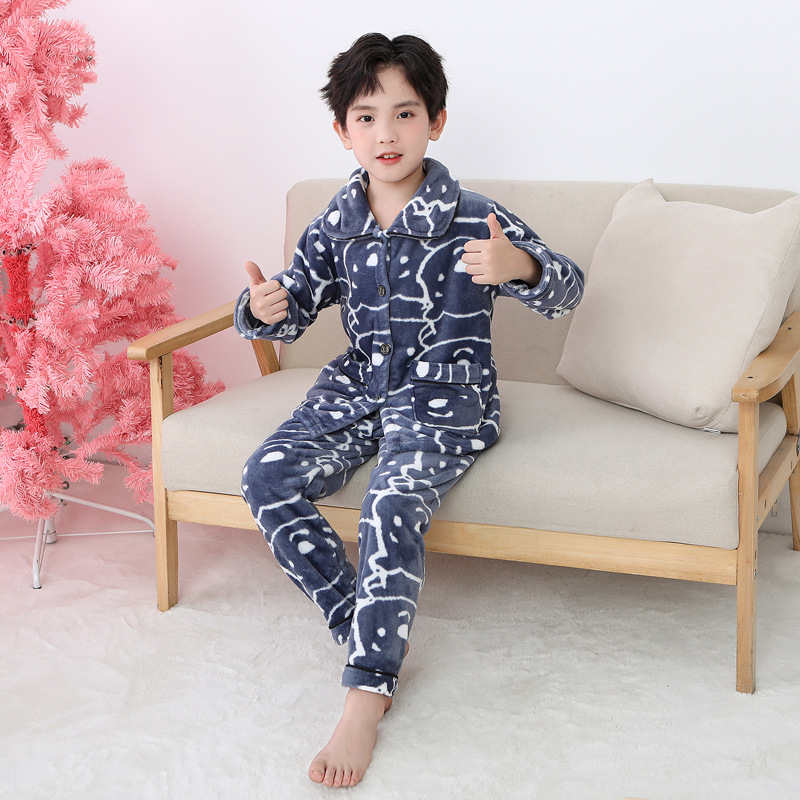 Traje de pijama de franela para niños Otoño e Invierno nuevos niños y Niñas Ropa Para el hogar traje ropa para padres e hijos forrada de lana engrosada ropa para niños