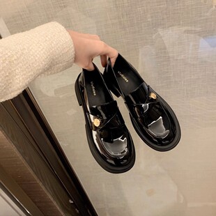 Grape mom studiolee British style leather small gold coin single-layer shoes thick heel soft bottom loafers women's autumn