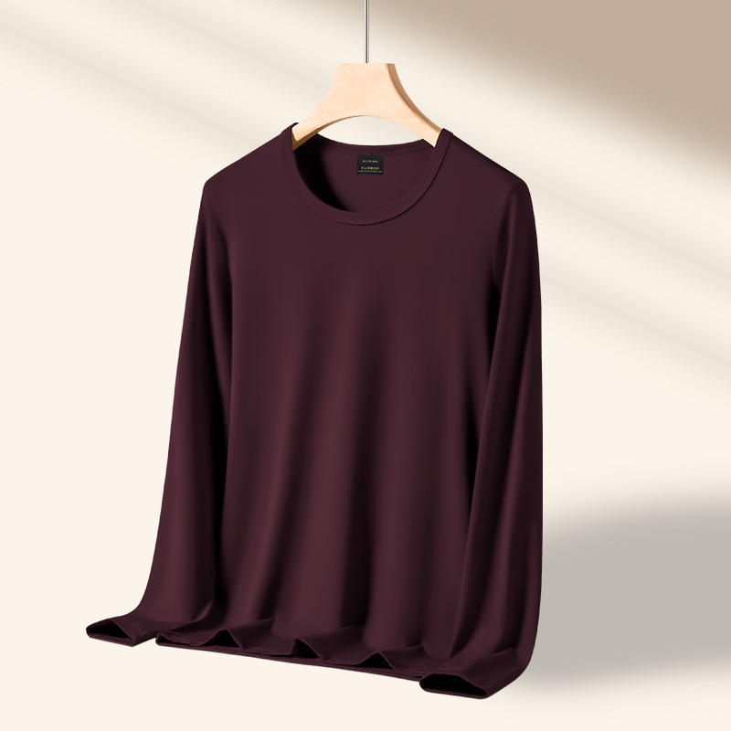 50番手シルク調モダール] メンズインナーシャツ 2025年新作 丸首 秋冬 長袖Tシャツ 薄手 おしゃれ|undefined