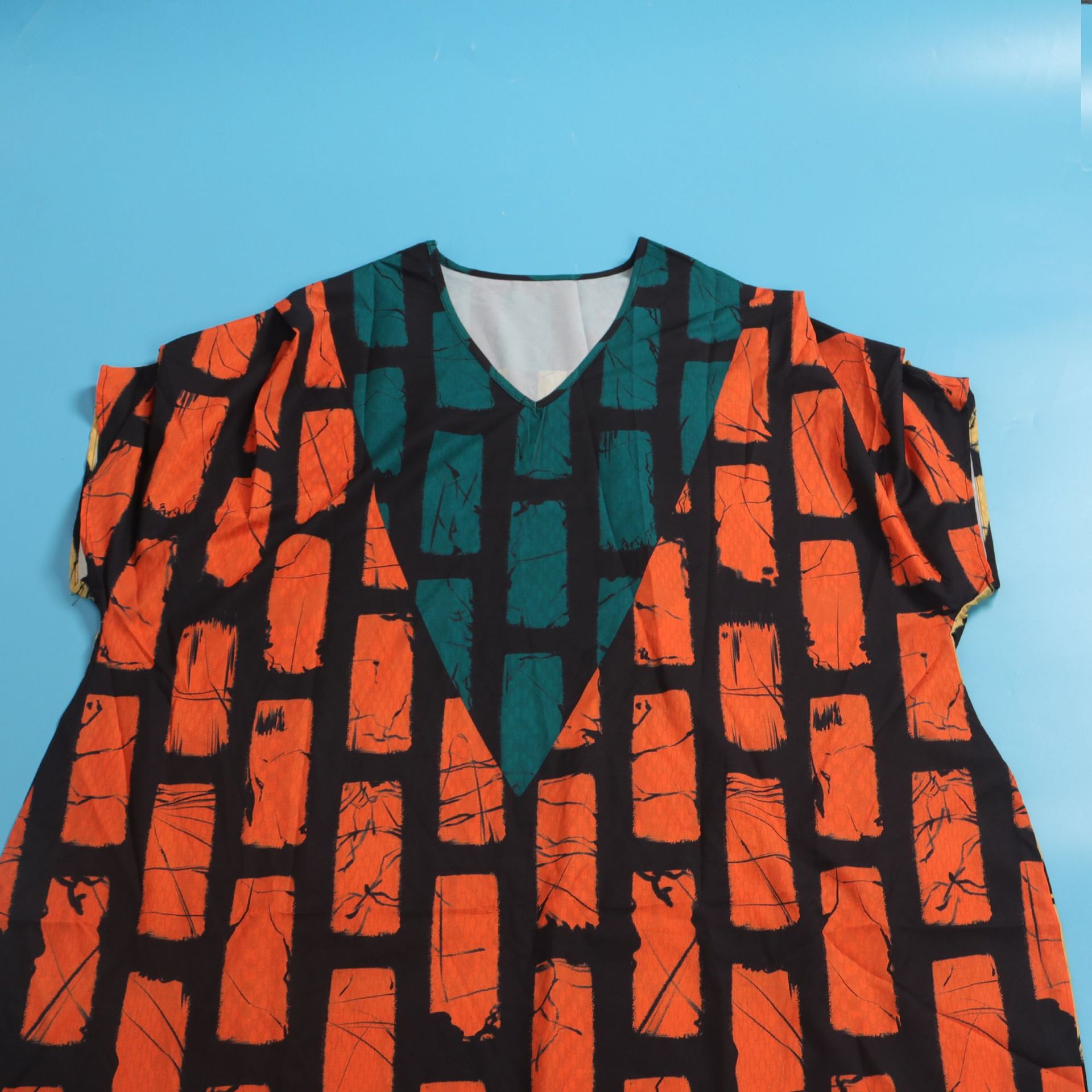 Sexy Slim Positioning Stitching Printing Color Contrast Loose Split Dress