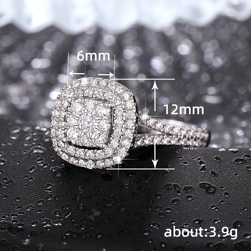 Cao Shi's New Micro Inlaid Hearts and Eight Arrows Square with Round Splice Engagement Women's Ring_voghion.com
