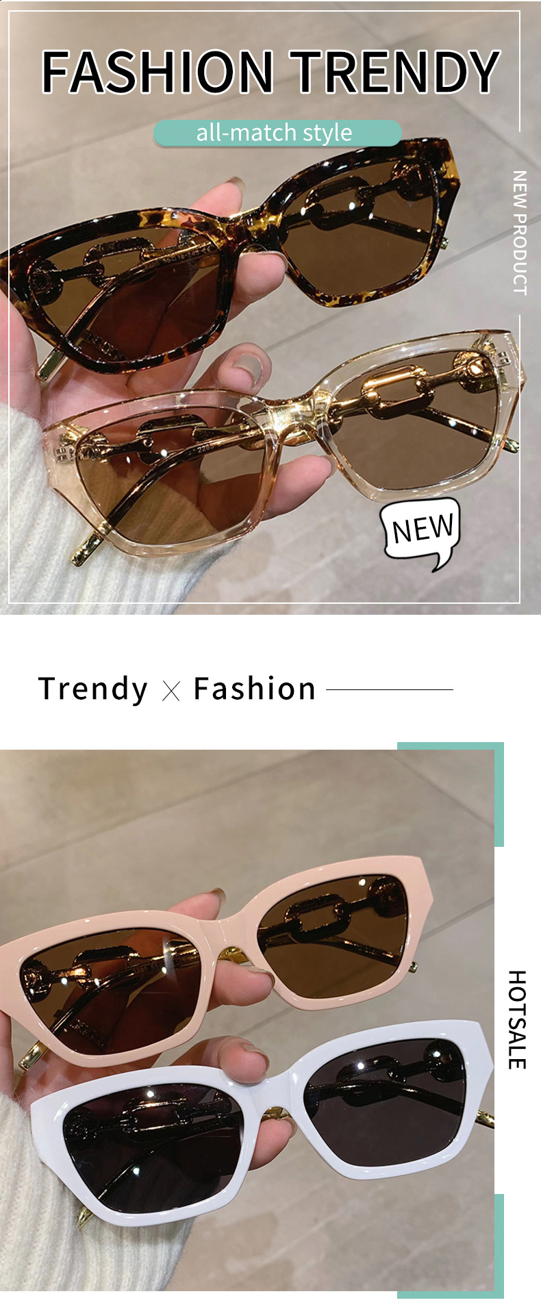 European And American Personalized Hip Hop Sunglasses Leg Chain Sunglasses Fashion Polygonal Small Frame Trendy Street Photography Sunglasses_viptrois.com