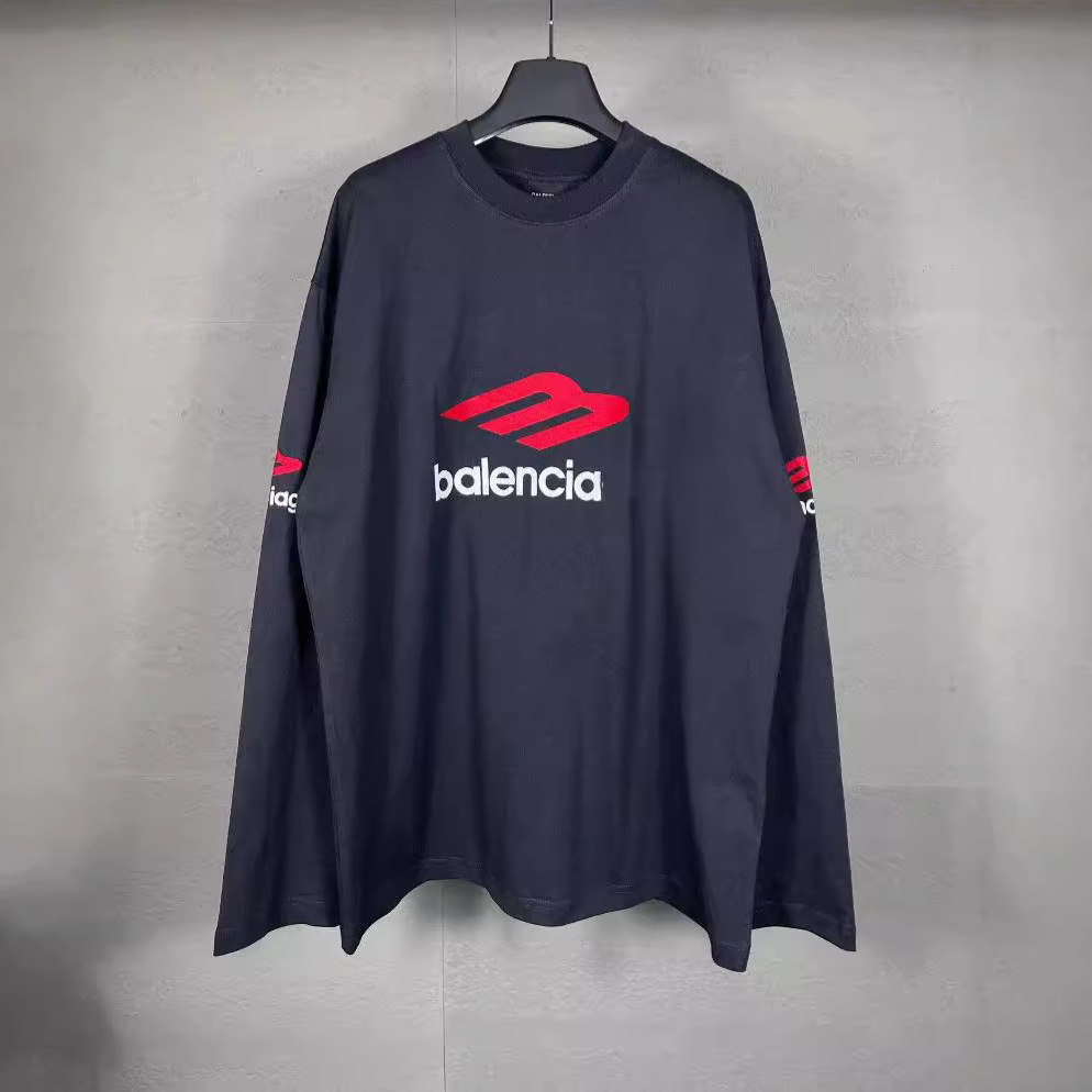 Paris B correct version SS24 classic tape LOGO limited printing old loose men's and women's long sleeve T-shirt