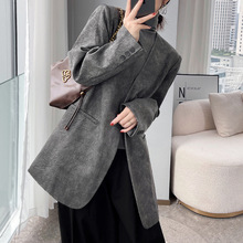 200斤大码女装新款灰色西装外套女韩版胖mm高级感复古西服AA058