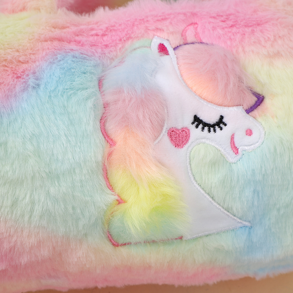 Mochila de felpa para niños transfronterizos, bolso de mensajero de un solo hombro, bolso de mano de unicornio lindo de dibujos animados, bolso de lana de gran capacidad