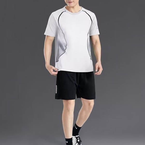Trajes deportivos de verano para hombres, camisetas de hielo secas rápidas, mangas cortas para hombres, pantalones cortos de entrenamiento transpirables para correr