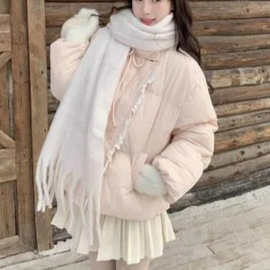 新款保暖蝴蝶结系带款棉服外套女冬季加厚小个子甜美风减龄面包服