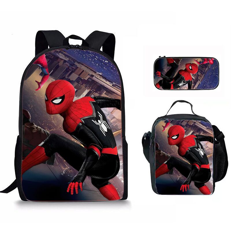 クロスボーダースパイダープリント小中学生バックパック3点セット子供用バックパック食事バッグ鉛筆バッグ軽量旅行スクールバッグ|undefined