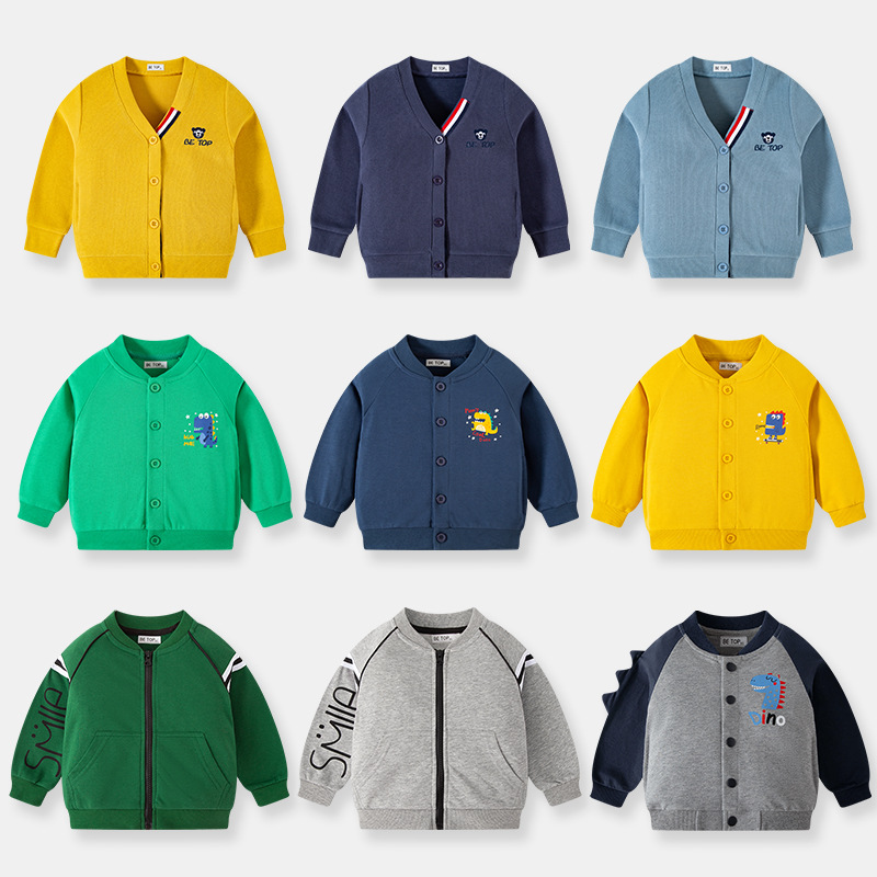 2026 Children's Autumn Cartoon Dinosaur Baby Single-Breasted Raglan Sleeve Jacket Sweatshirt Baseball Uniform Boys Top Drop Shipping