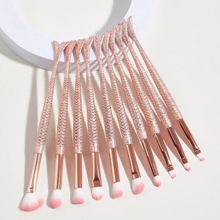 Xiaohongshu Same Style Makeup Brush Set 10 Pink Fish Makeup Blending Wholesale Lipstick Brush Lip Brush Loose Powder Brush