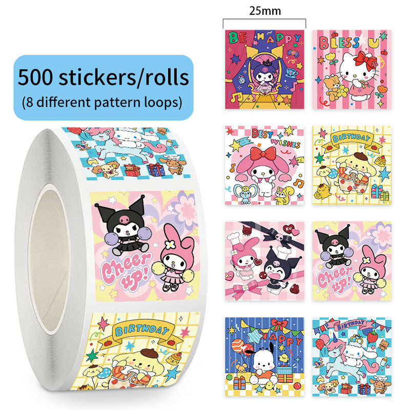 500 Rolls of Cartoon Cute Sanrio Planner Stickers, Full-Color Children's Reward Stickers Wholesale