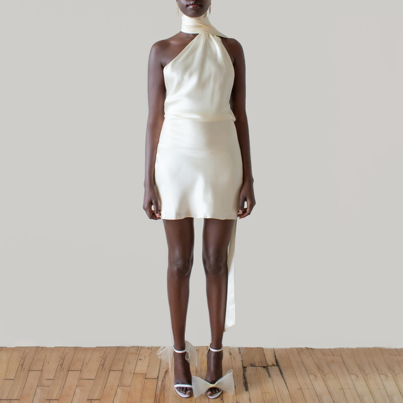 New Cross-Border European and American Dress Satin Dress Sexy Backless Short Skirt Adjustable Halterneck Satin Dress