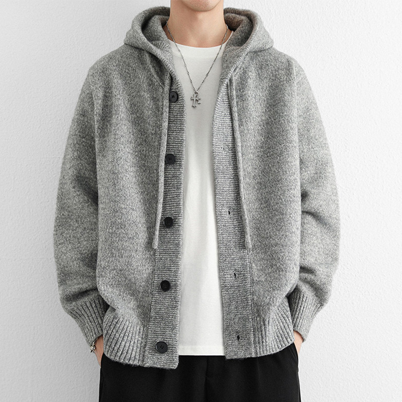 Hooded Knitted Cardigan Sweater for Men, Autumn and Winter 2025 New Style, High-End Loose Casual Style Jacket