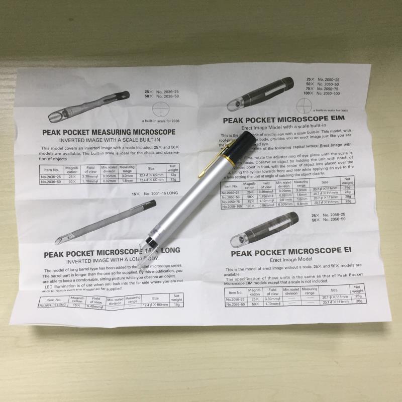 显微镜2036-25X 2036-50X便携笔夹式显微镜带刻度日本PEAK必佳