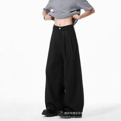 美式cleanfit黑色西裤男春秋季直筒宽松垂感休闲高级感阔腿长裤男