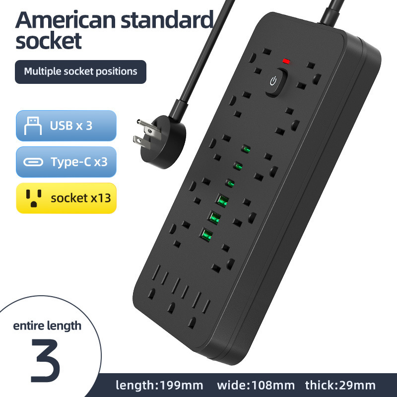跨境美规插座墨西哥19合13usb3c美国电源延长线多孔插排UL认证|undefined