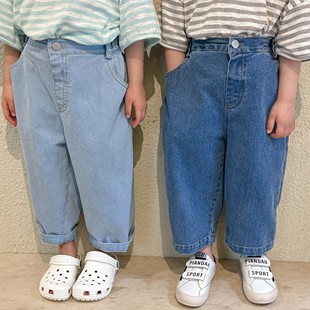 South Korea Children's Wear Children's Jeans Korean Loose 2024 New Spring and Autumn Boys and Girls Pants Denim Trousers
