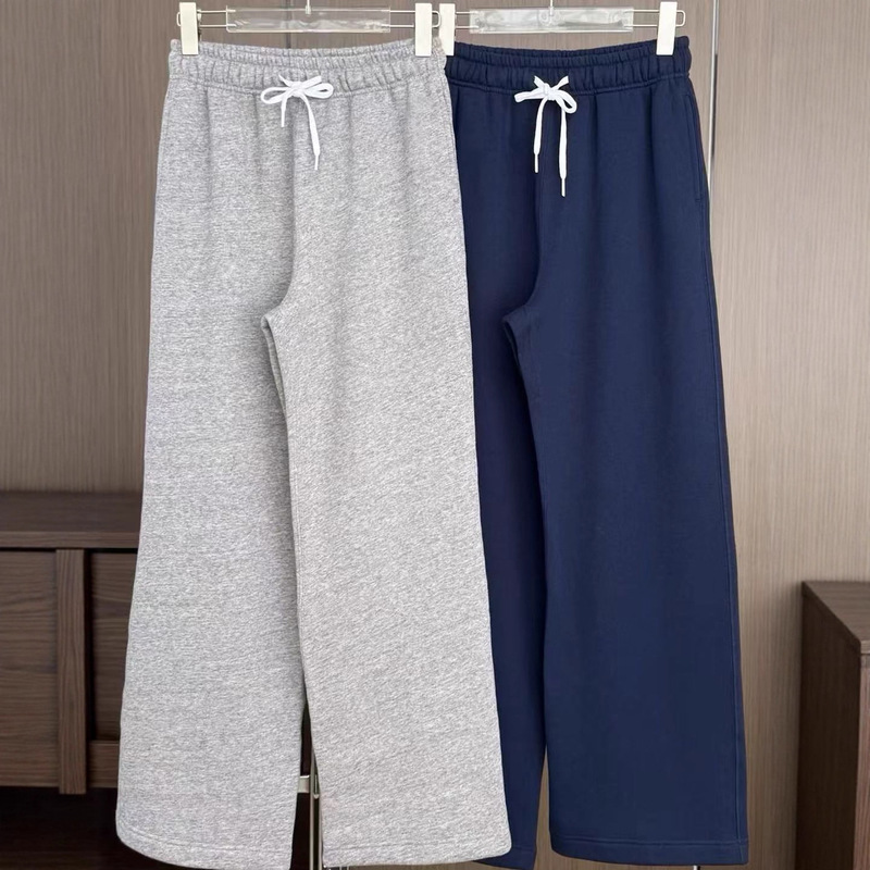 2025 New Autum Rl Laff Women's Fleece Loose Drawstring Waist Pants Fashionable Casual Wide Leg Pants