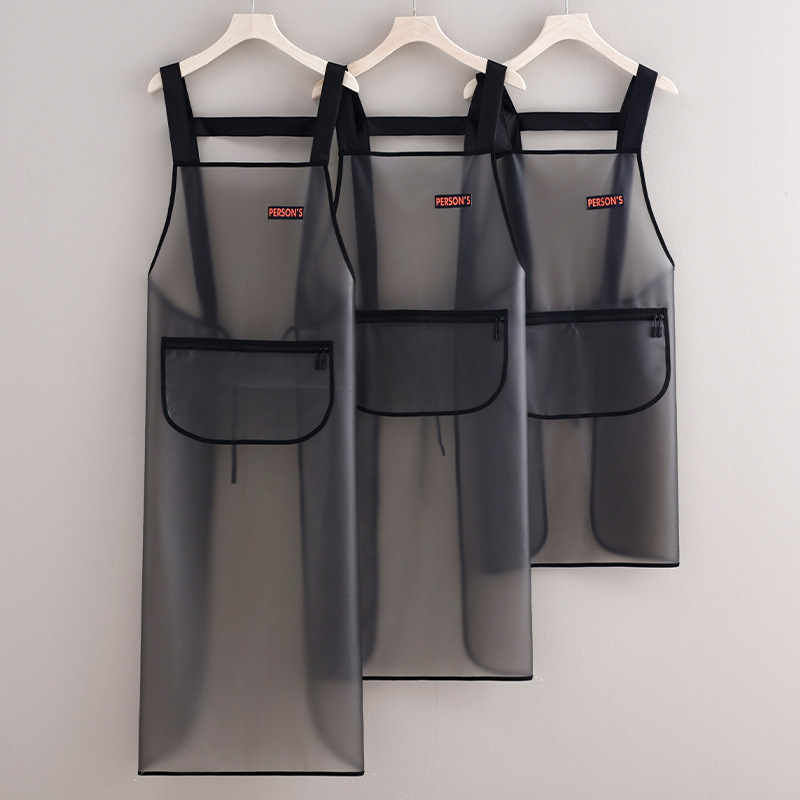Korean-Style Translucent Apron Waterproof Oil-Proof Zipper Pocket Extended Catering Cooking Women Fish Cleaning Apron Workwear Men Korean-Style Translucent Apron Waterproof Oil-Proof Zipper Pocket Extended Catering Cooking Women Fish Cleaning Apron Workwear Men