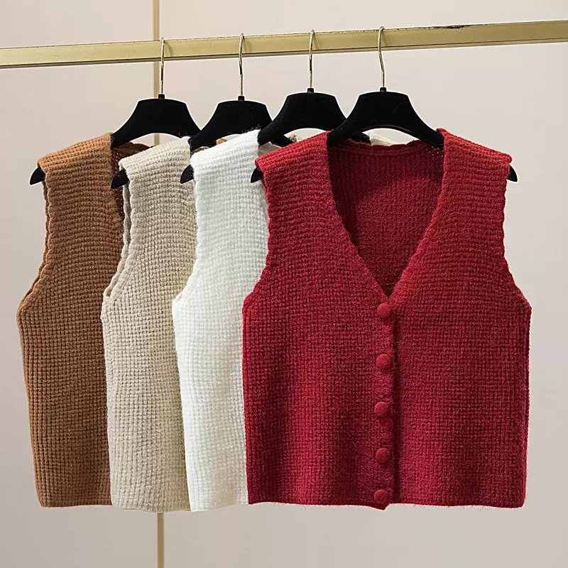 复古v领针织马甲背心女开衫2025新款叠穿坎肩毛衣外套无袖上衣