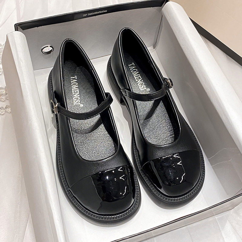 Giày Mary Jane nữ quai ngang gót vuông đế dày, mũi tròn, gót 3–5 cm — Màu mơ, Màu đen