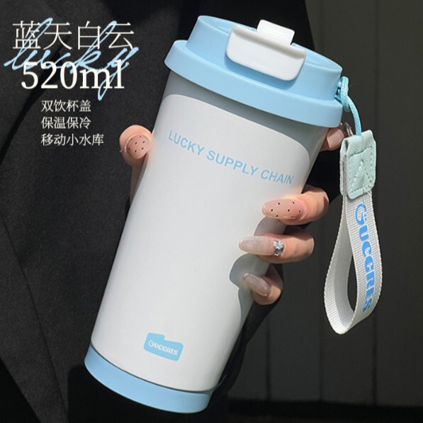 ドーパミンダブルドリンクコーヒーカップセラミックライナー魔法瓶カップ高価値女の子ポータブルウォーターカップステンレス鋼ストローカップ|undefined