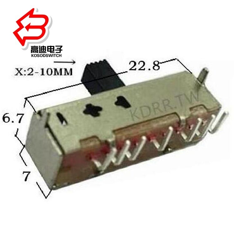 批发侧拨6位拨动开关六档 侧柄6档拨动开关 卧式6位拨动开关弯脚