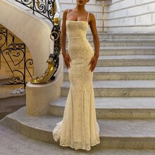 欧美ins风跨境新款连衣裙 吊带露背绑带连衣裙性感时尚修身长裙