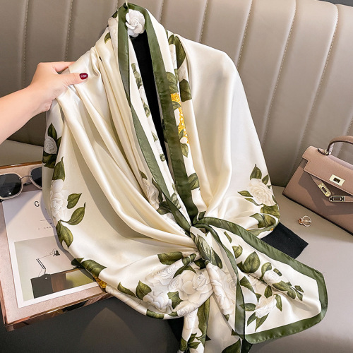 Silk scarf for women, spring and summer Korean version, versatile and fashionable, dual-use imitation silk scarf, sun protection and warm outer gauze scarf