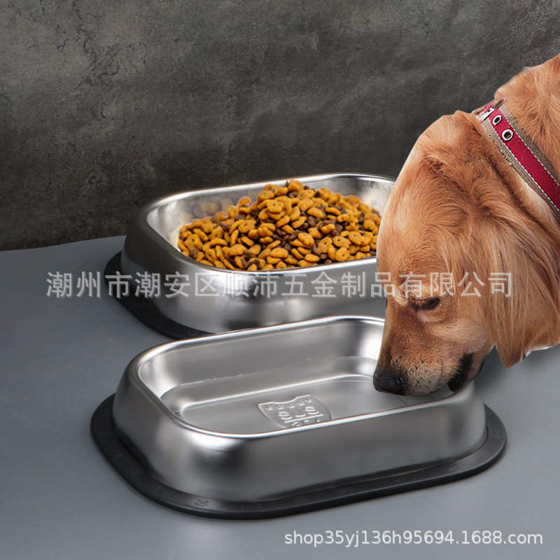 Cross-border new 304 stainless steel dog bowl pet square cat and dog…