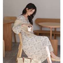 新款女装碎花雪纺连衣裙长袖法式夏季春秋长裙气质温柔风茶歇裙子