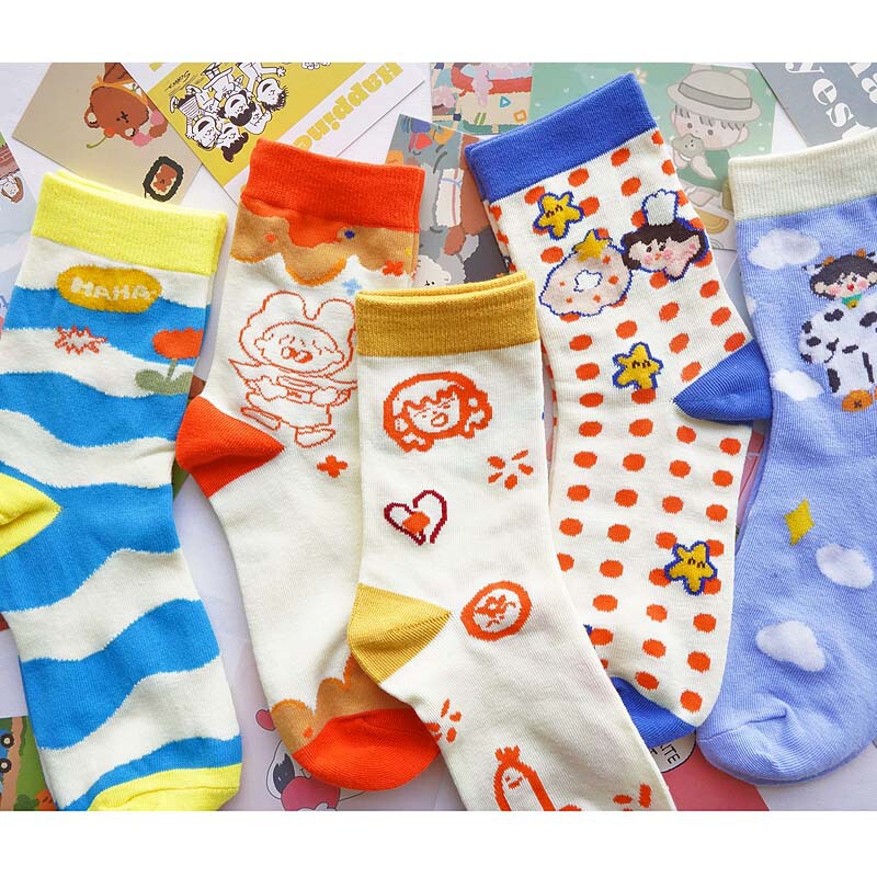 Chef's Paradise Season Cartoon Children's Fun Illustration Cute Creative ins Fashionable Socks Couple Japanese Polka Dot Mid-Socks for Children