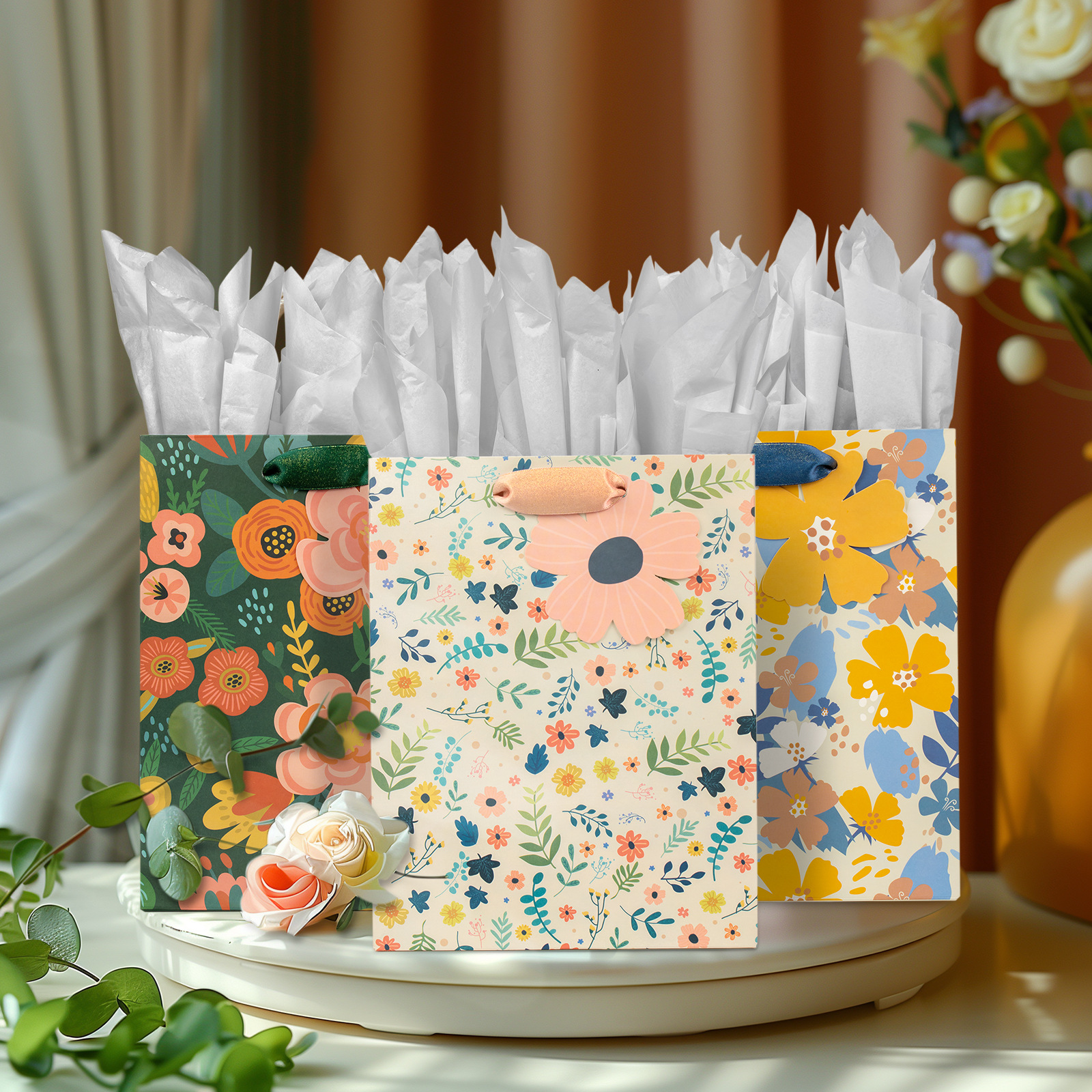 低价批发新设计包装袋丝带手柄携带礼品袋印刷牛皮纸袋礼品