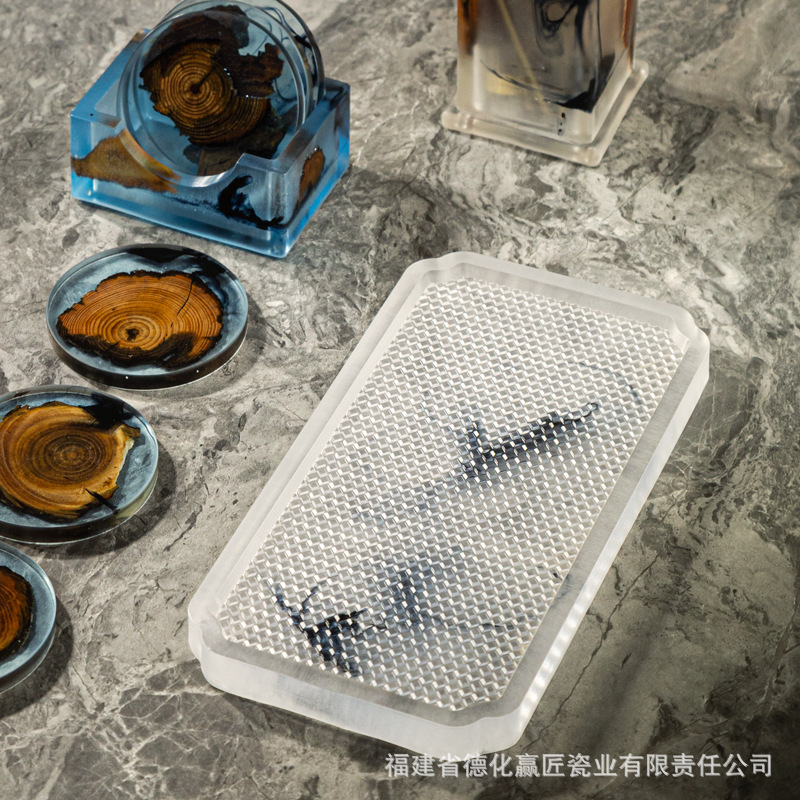 Wengjie tinta transfronteriza seca tabla de té bandeja de madera aislamiento térmico doméstico resina de soporte de goma simple bandeja de té multifuncional