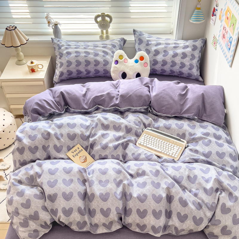 Four-Piece Bedding Set, Maternal and Infant Grade, Pure Brushed Cotton, Thickened, Suitable for Sleeping Naked, Includes Bed Sheet, Duvet Cover, and Quilt Cover, Also Available as a Three-Piece Set for Student Dormitories