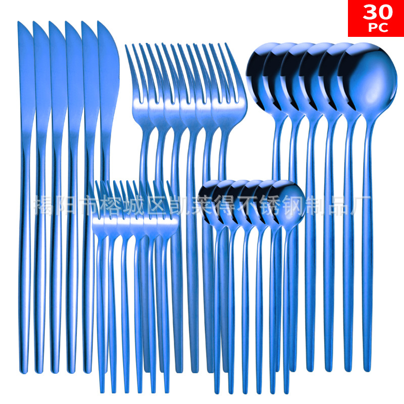 Suministro transfronterizo cuchillo de acero inoxidable y tenedor conjunto de 30 piezas traje de vajilla portuguesa Oro creativo cuchillo de carne occidental, tenedor y cuchara