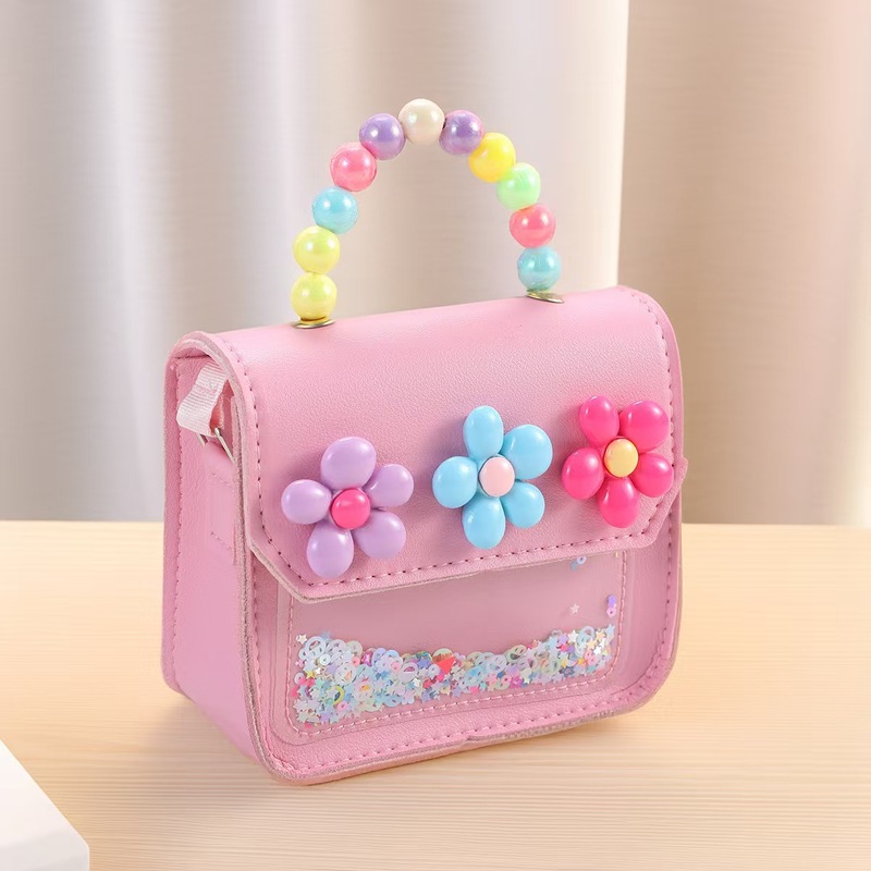 子供の小銭入れバッグ子供の楽しいかわいい小さな花パールハンドバッグ子供のキャンパスカード食事カード小銭入れ卸売|undefined
