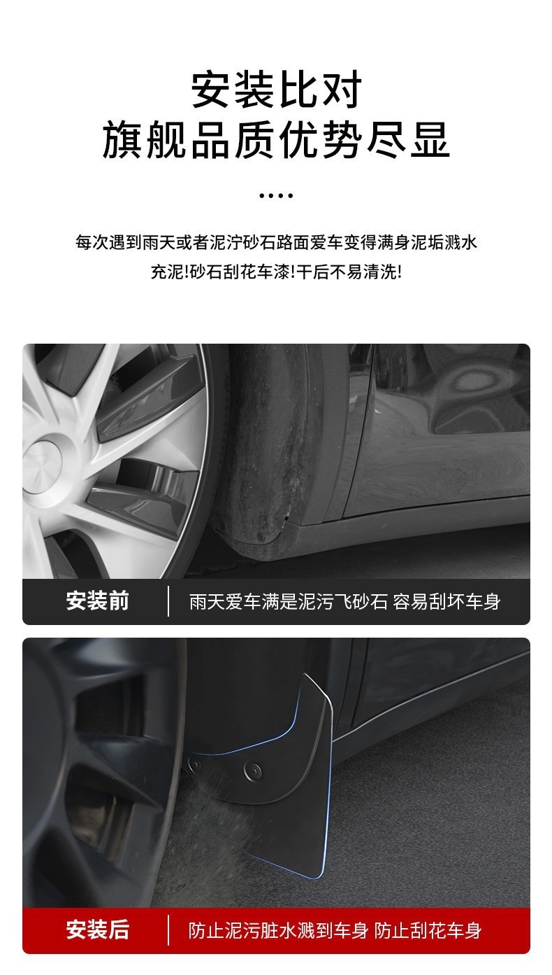 Suitable for New Tesla Mudguards Model Y/3/Yl, No-Drill Invisible Mud Flaps Wholesale