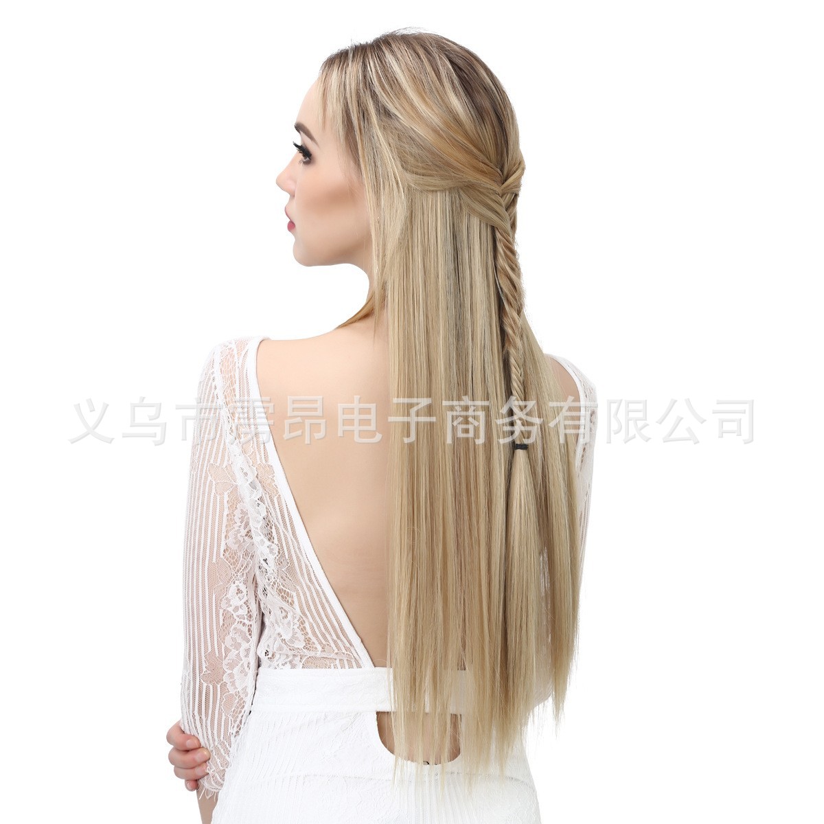 Extensión de Cabello Invisible Largo de Fibra de Alta Temperatura, Ajustable y Sin Costuras