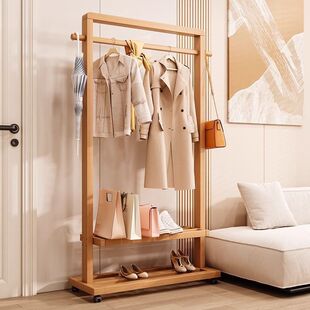 Household Clothes Rack Solid Wood Clothes Rack Floor-Standing Bedroom Floor-Standing Clothes Rack Clothes Extra Thick Clothes Rod Coat Rack