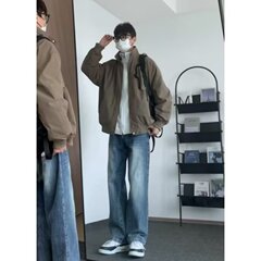 美式立领工装教练飞行夹克外套男春季潮牌宽松男上衣外套纯色百搭