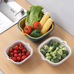 Double-layered and thickened kitchen sink for washing vegetables and fruits, stackable and hanging 