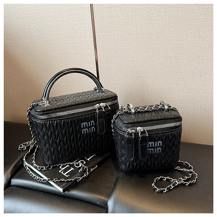 Soft surface pleated bucket bag for women, 2025 new style hand-held hard shell cosmetic box bag, crossbody single-shoulder mobile phone bag undefined