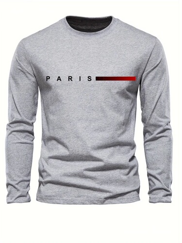 Men's Spring and Autumn Paris Alphabet Print Loose Casual Crew Neck Long Sleeve T-Shirt