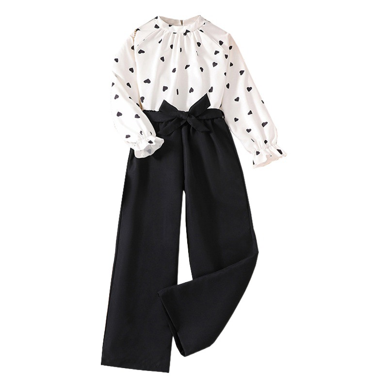 Traje para niñas Traje transfronterizo de ropa para niños de tamaño medio Primavera Nuevo día de San Valentín Camiseta de manga larga con estampado de amor Traje de dos piezas para niños