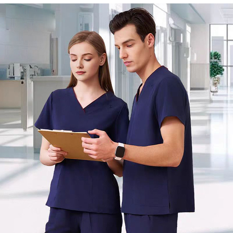 High-End Elastic Quick-Dry V-Neck Short-Sleeve Scrub Set for Male and Female Dental Doctors